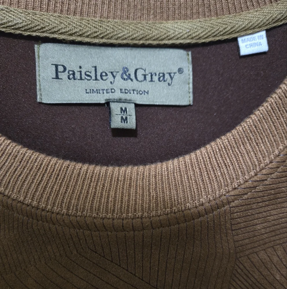 Paisley & Gray Mens Slim Fit Crewneck Sweater Brown Geometric Pattern Sz Medium - Picture 4 of 8